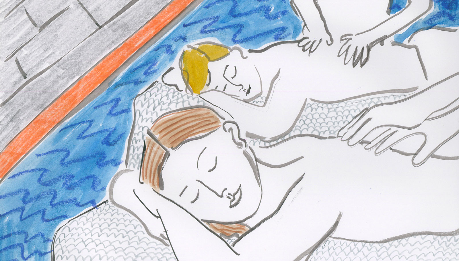 An illustration of a couples massage as the best spa in Palm Springs.